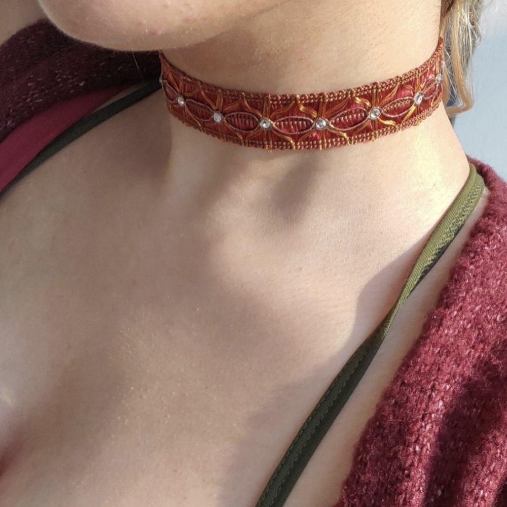 Red & gold Victorian Choker Necklace | Rhinestone Detail | Adjustable #gifts